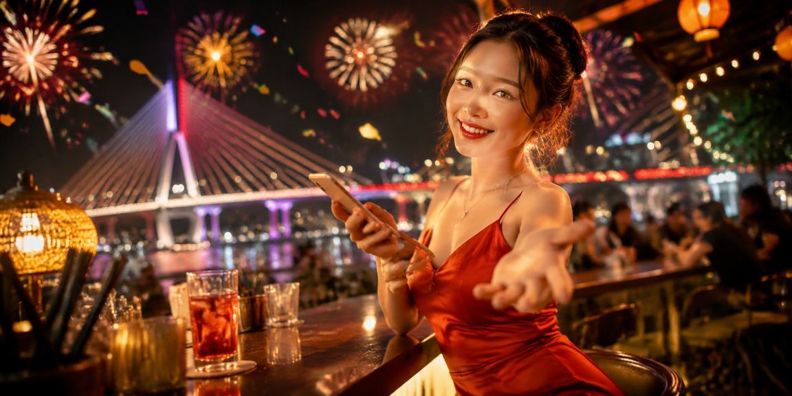 Người dùng tại chợ đêm Cần Thơ chơi casino trên điện thoại di động với ánh đèn phản chiếu