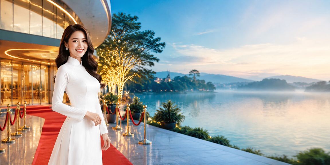Người phụ nữ mặc áo dài tại Đà Lạt đăng ký tài khoản nhận thưởng trên điện thoại